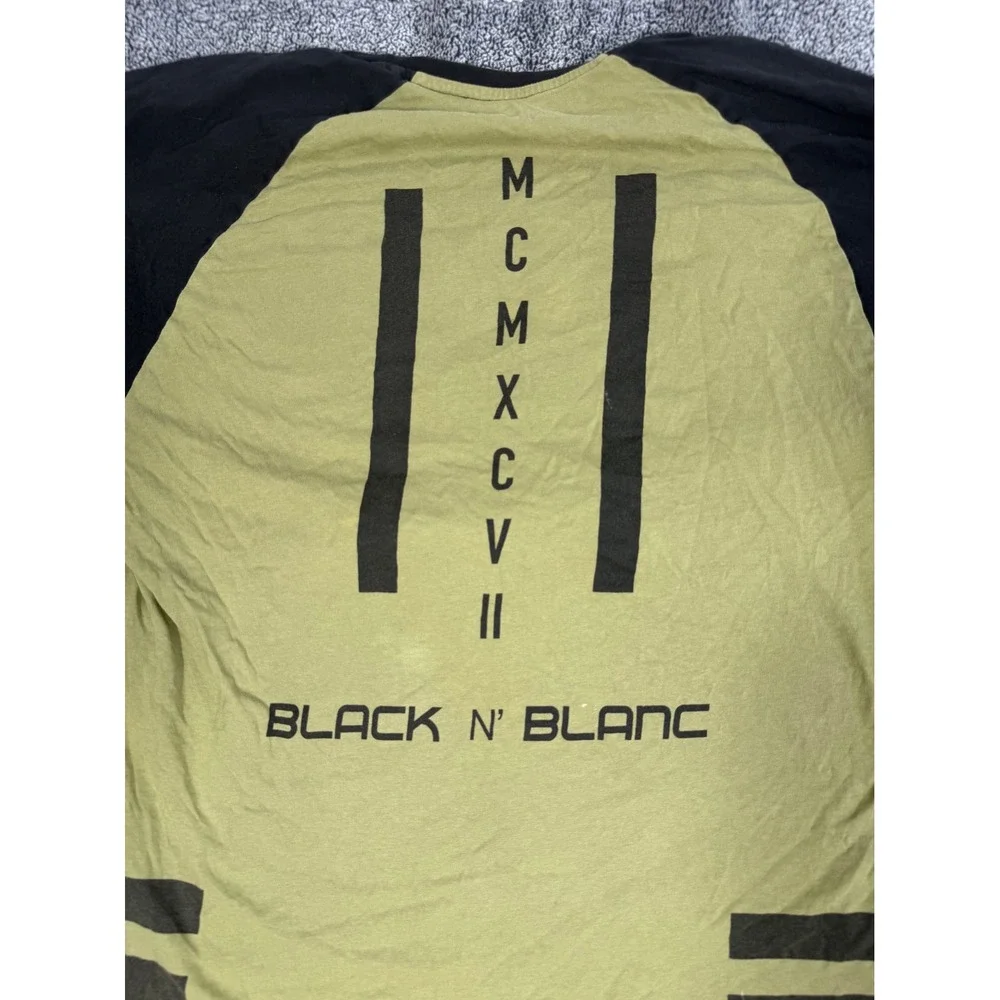 Black N Blanc BLK97 T Shirt Mens XL Green Black Graphic Raglan Short Sleeve Tee - Picture 4 of 12